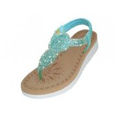 Wholesale Footwear Women's Super Soft Rhinestone Upper Sandals Blue Color