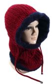 Women's Villi Lined Twist Pattern Knitted Hat And Scarf With Fur Assorted Colors