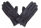 Mens Black Pu Gloves In Black With Button Detail