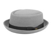 Round Shape Wool Blend Pork Pie Fedora Hat With Grosgrain Band In Ash Gray