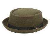 Round Shape Wool Blend Pork Pie Fedora Hat With Grosgrain Band In Olive