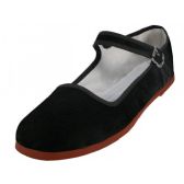 Women's Velvet Upper Classic Mary Jane Shoes In Black Color