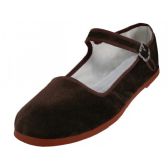 Women's Velvet Upper Classic Mary Jane Shoes In Brown Color