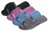 Wholesale Footwear Lady Plush OpeN-Toe Slippers W/ Satin Trim