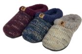 Wholesale Footwear Women's Two Tone Knit Clog Slippers W/ Fleece Trim & Patch Embellishment