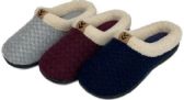 Wholesale Footwear Women's Knit Clog Slippers W/ Sherpa Trim & Patch Embellishment