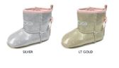 Wholesale Footwear Infant Shimmer Booties W/ Metallic Bow & Stitching Detail