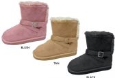 Wholesale Footwear Girl's Quilted Microsuede Winter Boots W/ Faux Fur Trim & Buckled Strap
