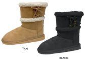 Wholesale Footwear Girl's Microsuede Tall Winter Boots W/ Sherpa Trim & Laces