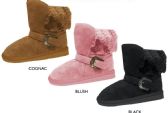 Wholesale Footwear Girl's Microsuede Winter Boots W/ Faux Fur Cuff & Buckled Strap