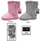 Wholesale Footwear Toddler Girl's Microsuede Winter Boots W/ Faux Fur Trim & Pom Poms