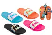 Wholesale Footwear Women's Slide Sandals w/ Holographic Babe Print