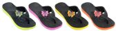 Wholesale Footwear Girl's Sport Thong Sandals - Black W/ Neon Butterfly Adornment & Sole