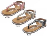 Wholesale Footwear Girl's T-Strap Sandals W/ Faceted Details, Bebe Charm, & Metallic Trim