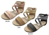 Wholesale Footwear Girl's Crossweave Strappy Sandals W/ Rhinestone Bebe Logo