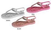 Wholesale Footwear Girl's Glitter T-Strap Sandals W/ Rhinestone Studded Strap & Bebe Printed Footbed