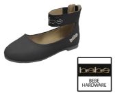 Wholesale Footwear Toddler Girl's Ankle Strap Flats W/ Stud Embroidered Strap & Logo Embellishment - Black