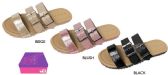 Wholesale Footwear Girl's Strappy Sandals W/ Metallic Embossed Straps & Buckles