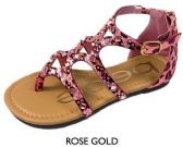 Wholesale Footwear Girl's Shimmer Leopard Gladiator Sandals - Rose Gold W/ Rhinestone Gems