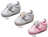 Wholesale Footwear Infant Girl's Glitter Bow Sneakers W/ Bebe Print Heel & Metallic Stripe Sidewall
