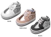 Wholesale Footwear Infant Girl's Bebe Print Glitter Sneakers W/ Metallic Details & Elastic Straps
