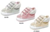 Wholesale Footwear Infant Girl's Shimmer Sneakers W/ Sherpa Trim & Elastic Laces