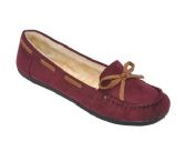 Wholesale Footwear Children's Moccasin Slippers With Faux Fur Lining In Fuchsia Burgundy