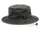 Washed Cotton Outdoor Bucket Hats With Chin Cord Strap Color Black