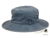 Washed Cotton Outdoor Bucket Hats With Chin Cord Strap Color Indigo Blue