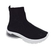 Wholesale Footwear Women's Walking Athletic Shoes Breathable Knit Slip On Sneakers In Black