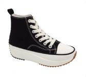 Wholesale Footwear Womens Mid Top Canvas Lace Up Sneakers In Black