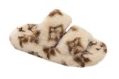 Wholesale Footwear Women's Fluffy Faux Fur Slippers Comfy Open Toe Two Band Slides In Beige