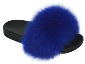 Wholesale Footwear Womens Sliders Plush House Slippers Flat Sandals Fuzzy Open Toe Slippers In Blue