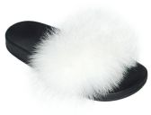 Wholesale Footwear Womens Sliders Plush House Slippers Flat Sandals Fuzzy Open Toe Slippers In White