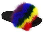 Wholesale Footwear Womens Sliders Plush House Slippers Flat Sandals Fuzzy Open Toe Slippers In Purple Multi Color