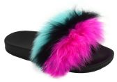 Wholesale Footwear Womens Sliders Plush House Slippers Flat Sandals Fuzzy Open Toe Slippers In Black Multi Color