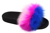 Wholesale Footwear Womens Sliders Plush House Slippers Flat Sandals Fuzzy Open Toe Slippers In Fuschia  Multi Color