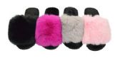 Wholesale Footwear Womens Sliders Plush House Slippers Flat Sandals Fuzzy Open Toe Slippers In Assorted Color