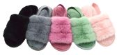 Wholesale Footwear Woman Faux Fur Fuzzy Comfy Soft Plush Open Toe Indoor Outdoor Spa Bedroom Slipper With Strap