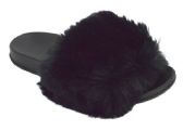 Wholesale Footwear Women's Fuzzy Faux Fur Cozy Flat Spa Slide Slippers Comfy Open Toe Slip On House Shoes In Black