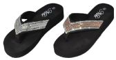 Wholesale Footwear Women's Wedge Gizeh Thong Sandals With Rhinestone Patterns And Diamond Embellishment