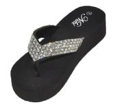 Wholesale Footwear Women's Wedge Gizeh Thong Sandals With Jem And Rhinestone Embellishment