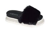 Womens Sliders Comfy Soft Plush Open Toe Indoor Outdoor Bedroom Black Size 5-10