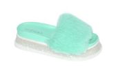 Womens Sliders Comfy Soft Plush Open Toe Indoor Outdoor Bedroom Mint Size 6-10