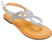 Wholesale Footwear Flat Sandals For Women With Strap In Silver Color Size 5-10