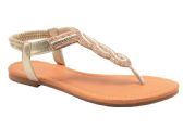 Wholesale Footwear Flat Sandals Bohemian T Strap For Women In Gold Color Size 6-11