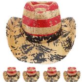High Quality Paper Straw Red Striped Cowboy Hat
