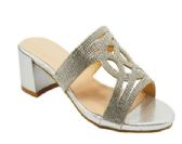 Wholesale Footwear Women's Open Toe Low Block Chunky Heels Sandals Dress Pumps Shoes In Silver Color
