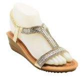 Wholesale Footwear Fashion Rhinestone Platform Sandals For Women Ankle Strap Sole Open Toe In Color Gold Size 5-10