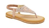 Wholesale Footwear Flat Fashion Rhinestone Sandals For Women In Champagne Color Size 5-10